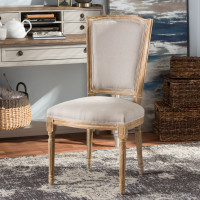 Baxton Studio TSF-9341B-Beige-DC Cadencia French Vintage Cottage Weathered Oak Finish Wood and Beige Fabric Upholstered Dining Side Chair